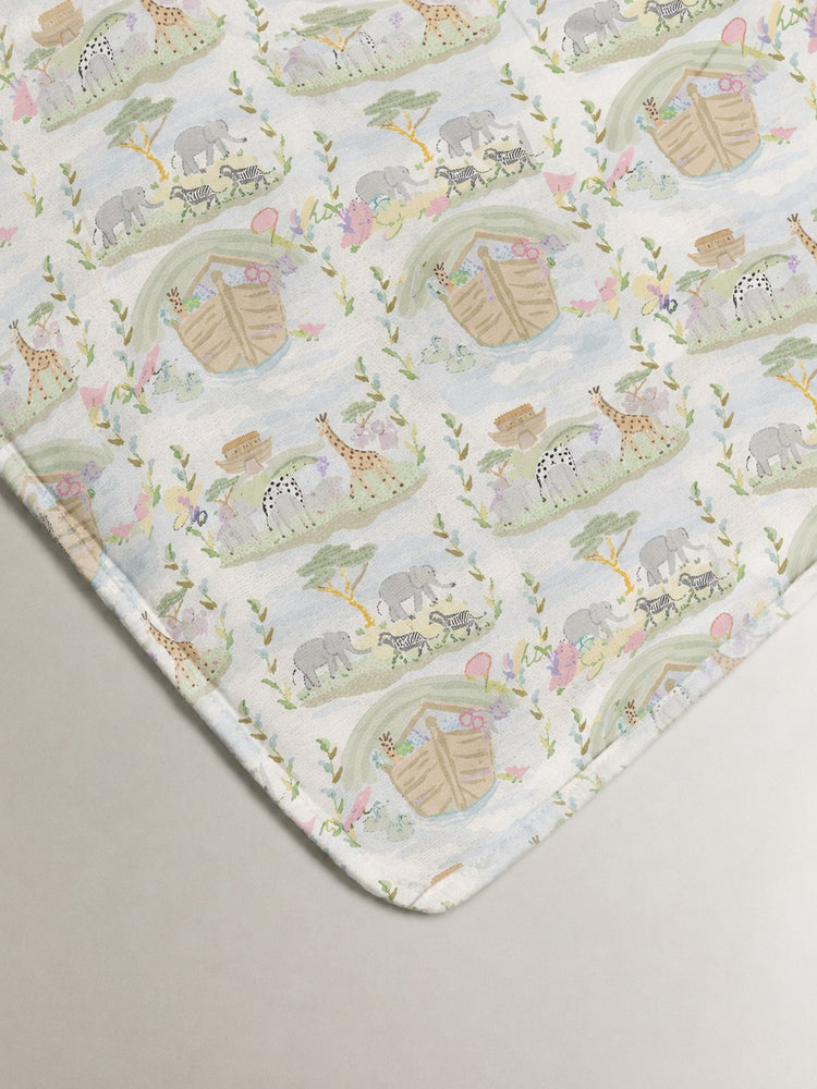 Noah's Ark bamboo baby quilt — absorbent sherpa backing