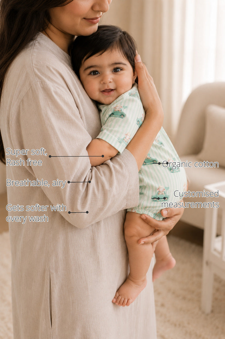 Mint Car Wrap Baby Romper features