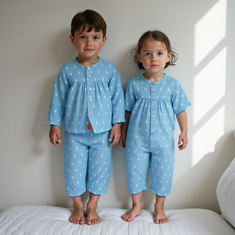 Blue and white Raindrops - Night Wear