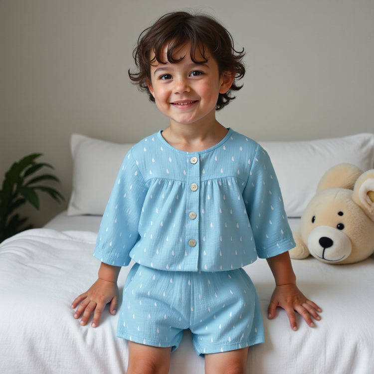 Blue and white Raindrops - Night Wear