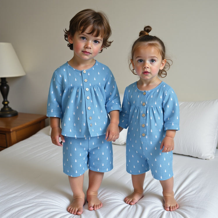 Blue and white Raindrops - Night Wear