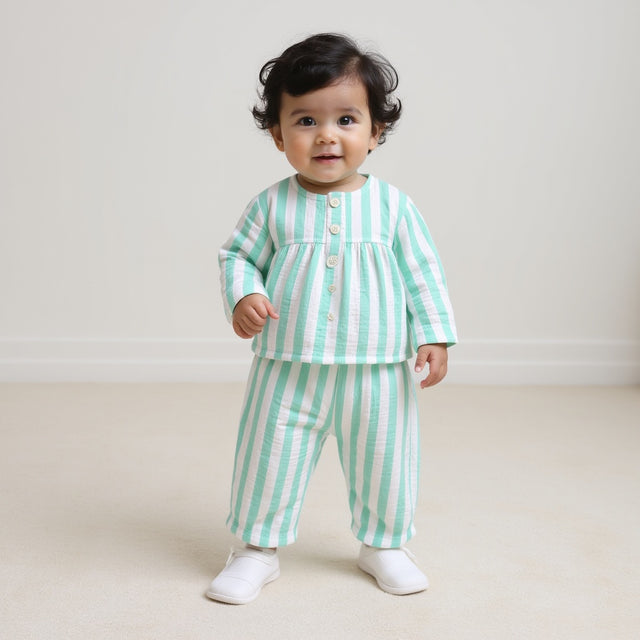 Mint Green Stripes- Night Wear