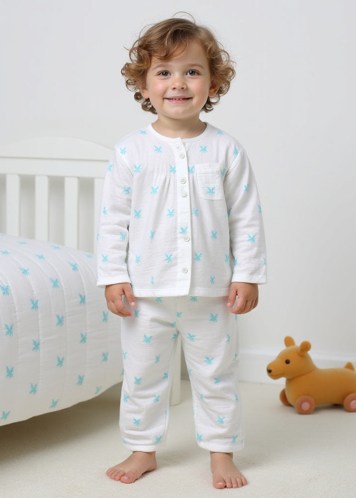 Blue palm leaves Set