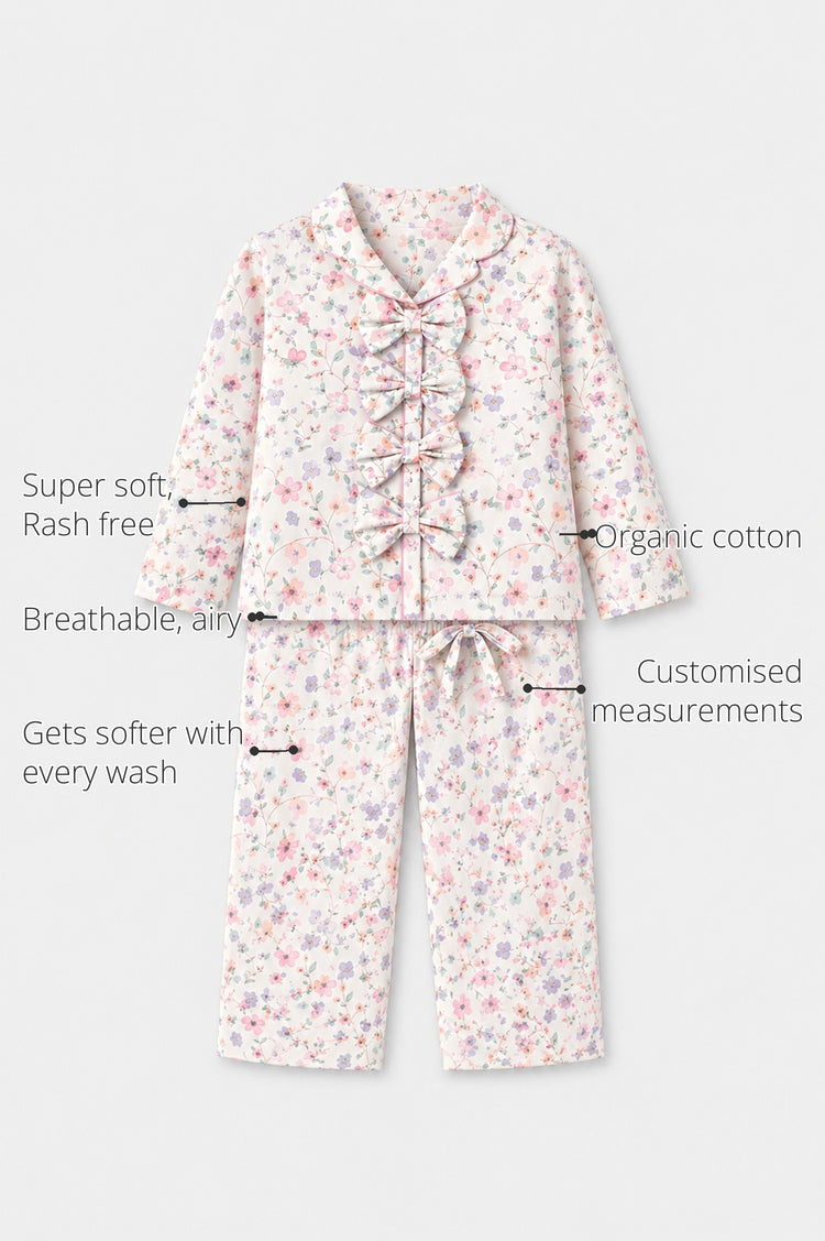 Multi- Coloured Floral Girls' Night Suit features