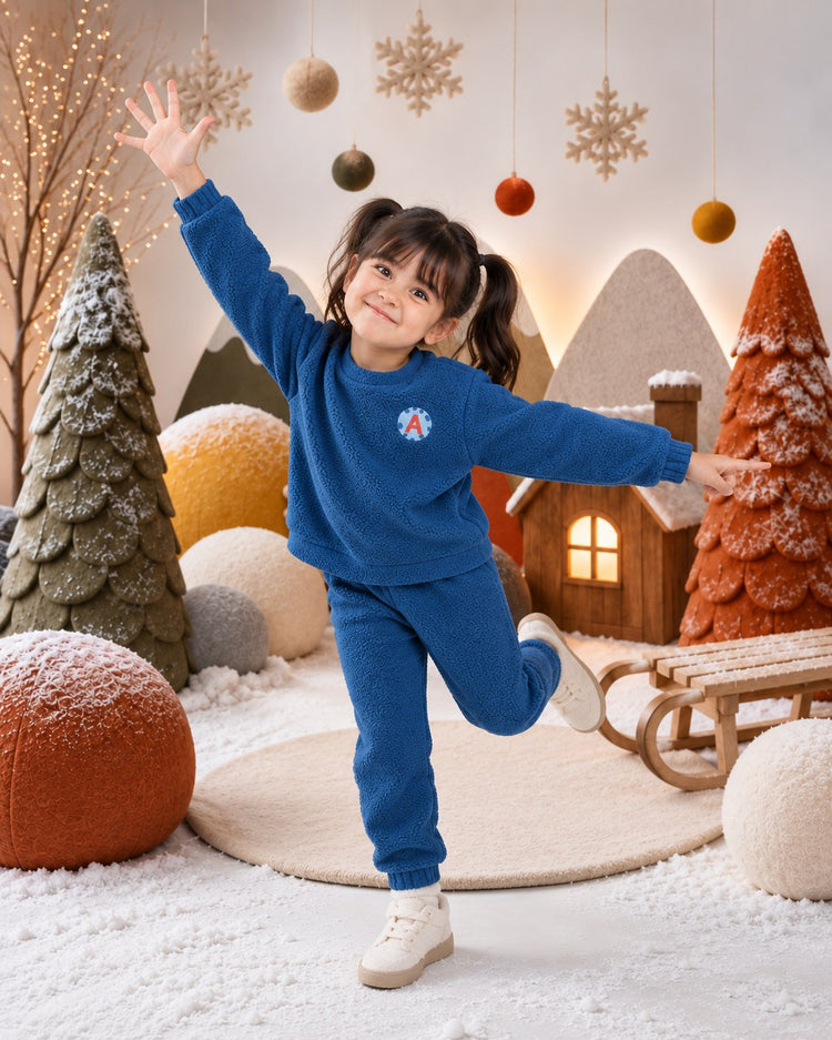 Cobalt Blue Varsity Fleece Set on child by Anaario – winter fleecewear