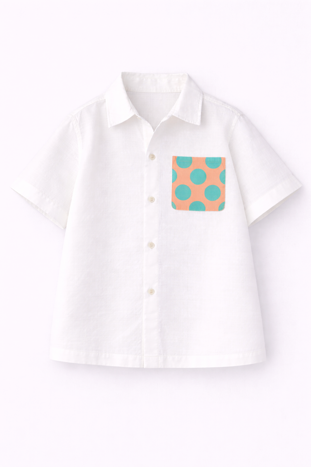 Boy wearing Anaario Peach Pop Pocket Shirt Set