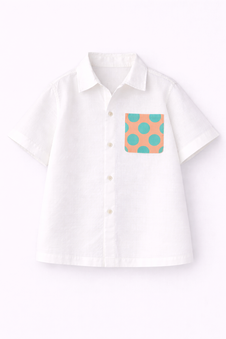 Boy wearing Anaario Peach Pop Pocket Shirt Set