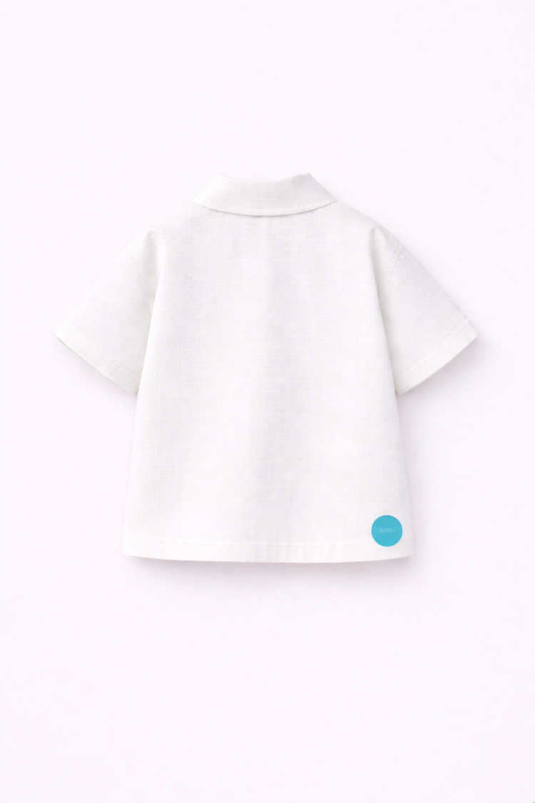 Boy wearing Anaario Peach Pop Pocket Shirt Set