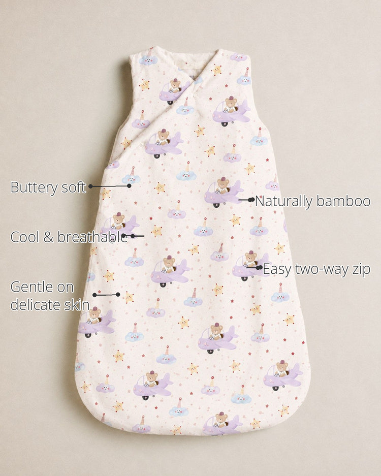 Aeroplane Teddy Bamboo Baby Sleeping Bag features