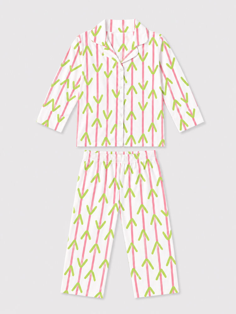 Girl wearing Anaario Pink and Green Leaves Night Suit