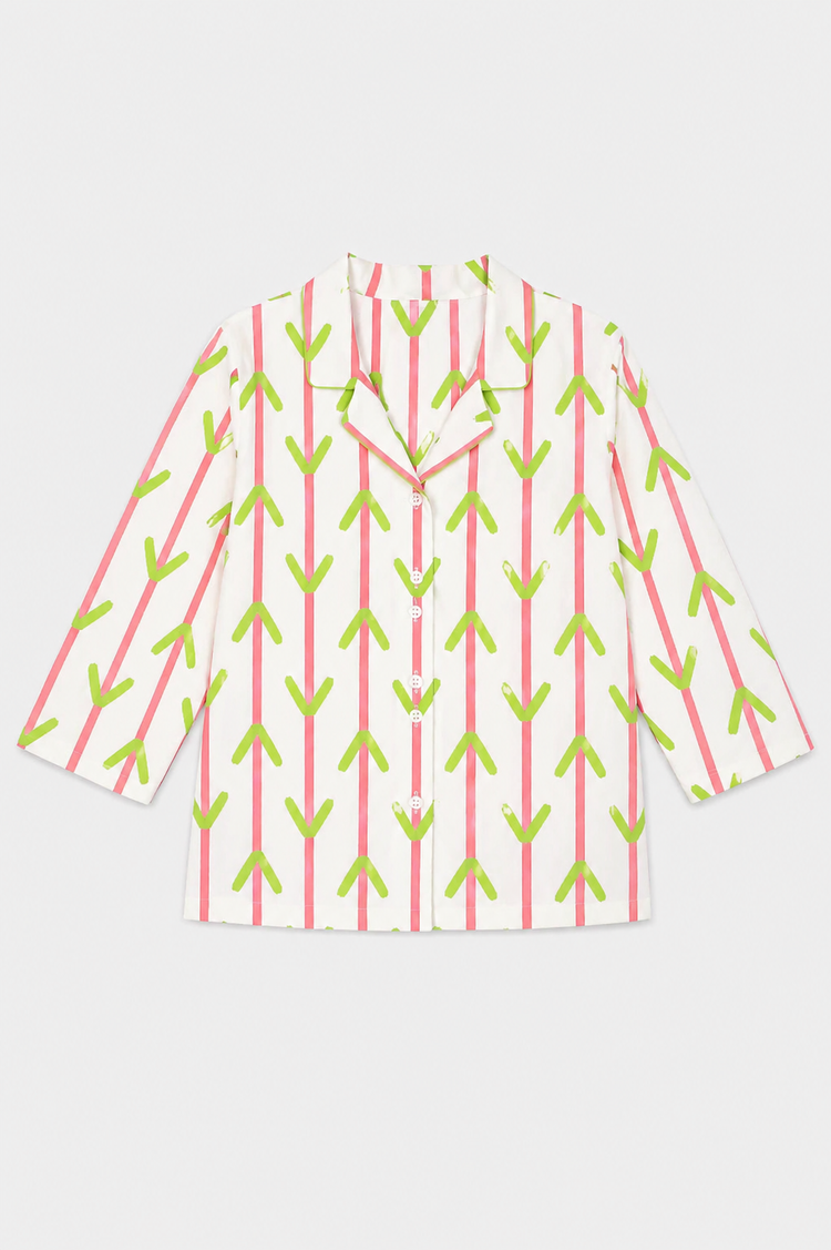 Girl wearing Anaario Pink and Green Leaves Night Suit