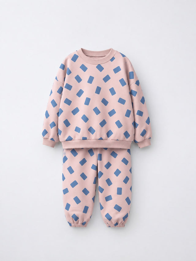 Pink-Blue Rectangle Jogger Set flat lay by Anaario