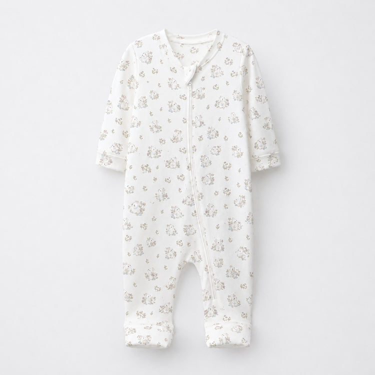 Pink Bunny bamboo cotton baby sleepsuit — two-way zip romper onesie
