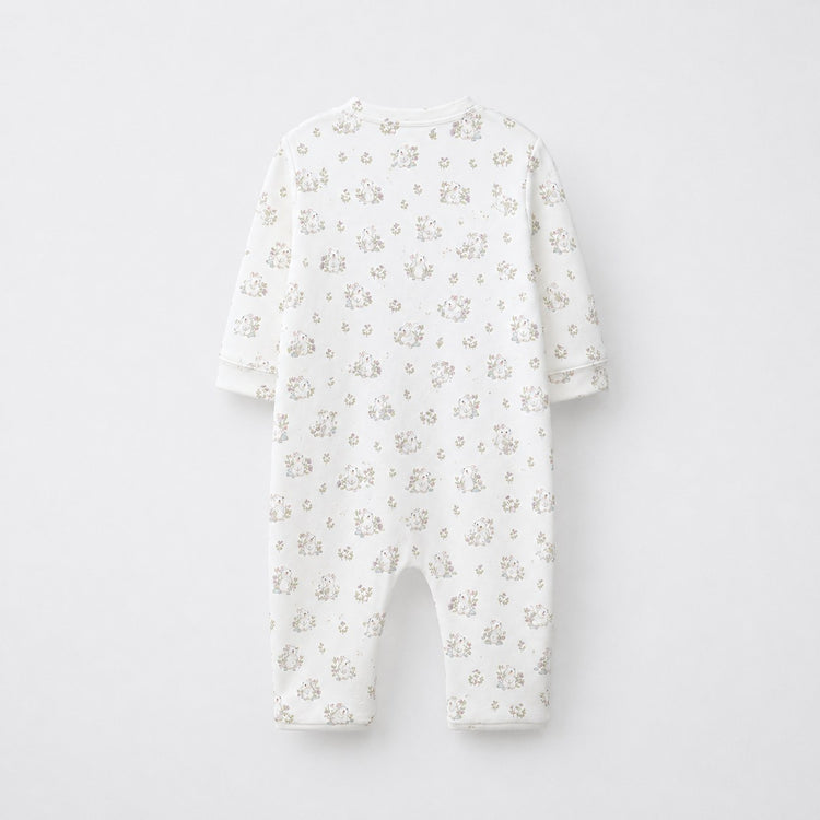 Pink Bunny bamboo cotton baby sleepsuit — footed zip-front sleepsuit, onesie romper