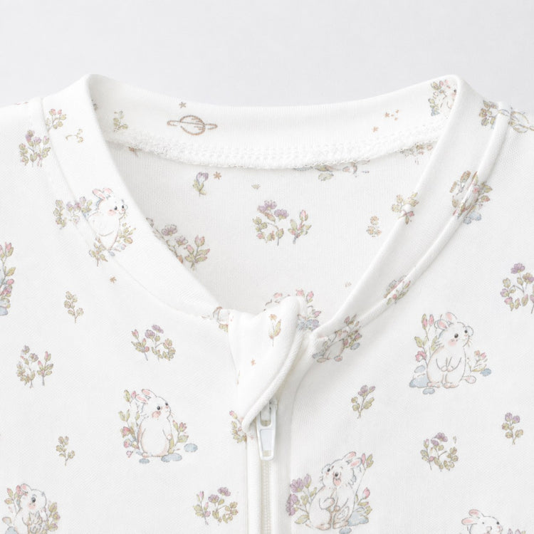 Pink Bunny bamboo cotton baby sleepsuit — bamboo cotton onesie romper flatlay