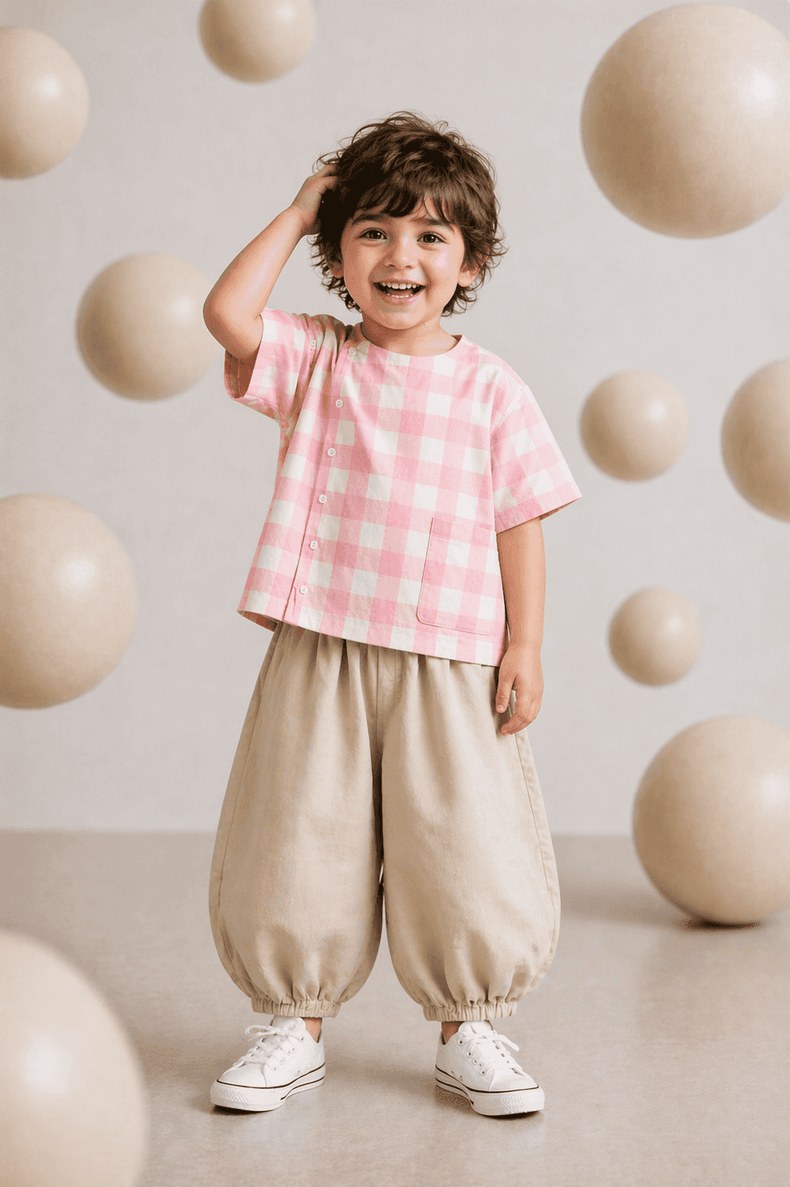 Boy wearing Anaario Pink Check Pocket Co-ord Set