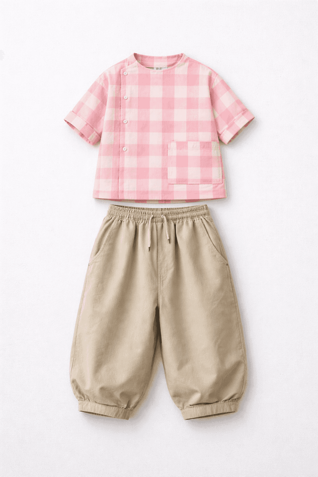 Boy wearing Anaario Pink Check Pocket Co-ord Set