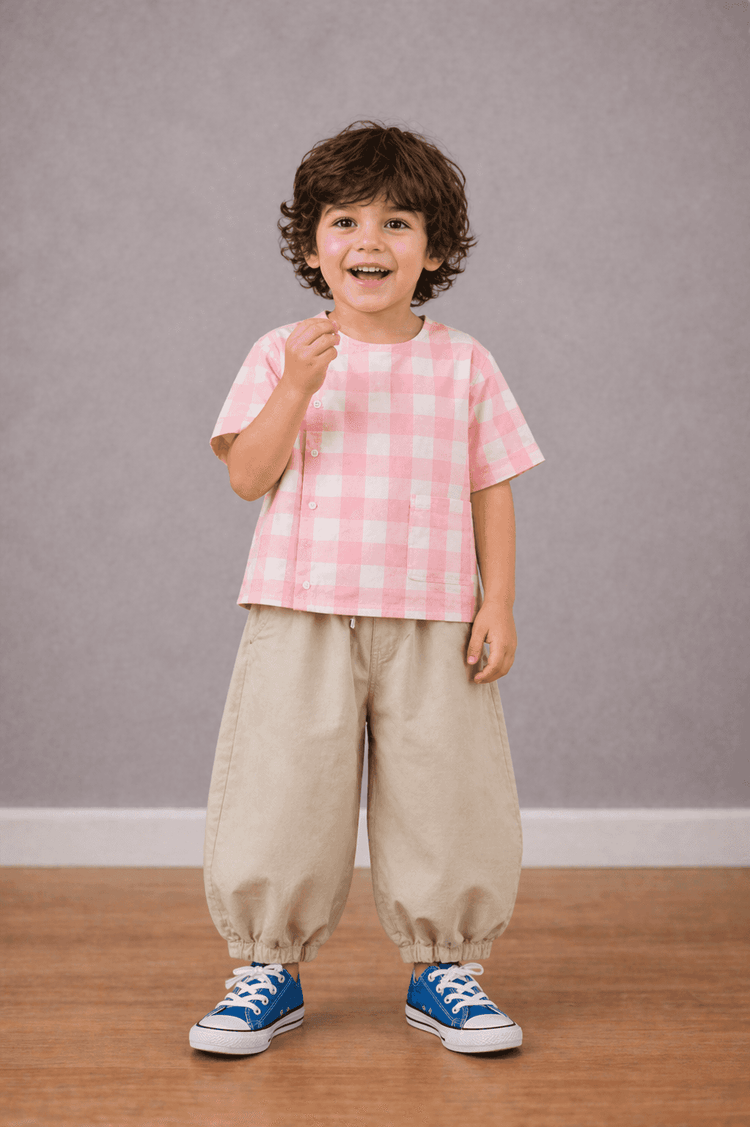 Boy wearing Anaario Pink Check Pocket Co-ord Set