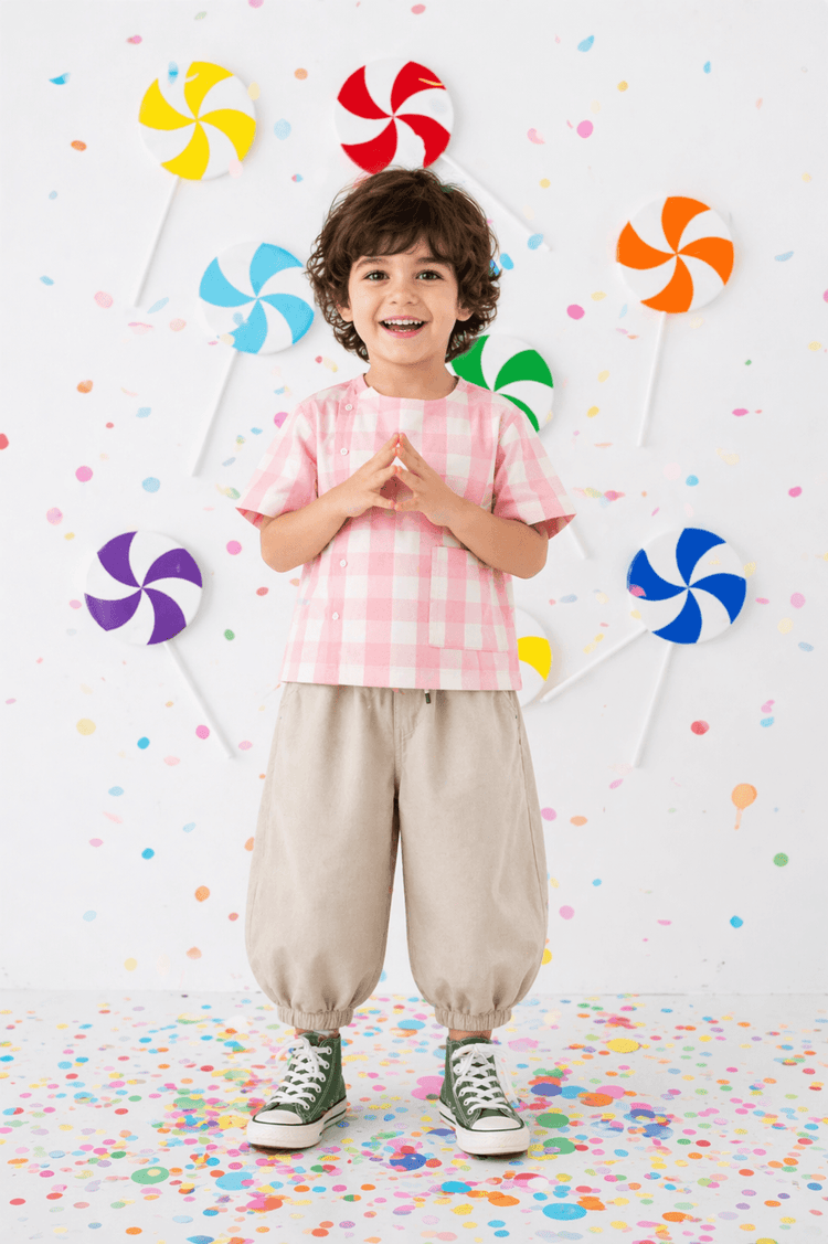 Boy wearing Anaario Pink Check Pocket Co-ord Set