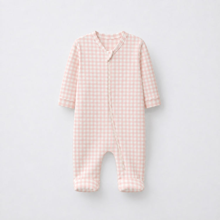 Pink Floral bamboo cotton baby sleepsuit — two-way zip romper onesie