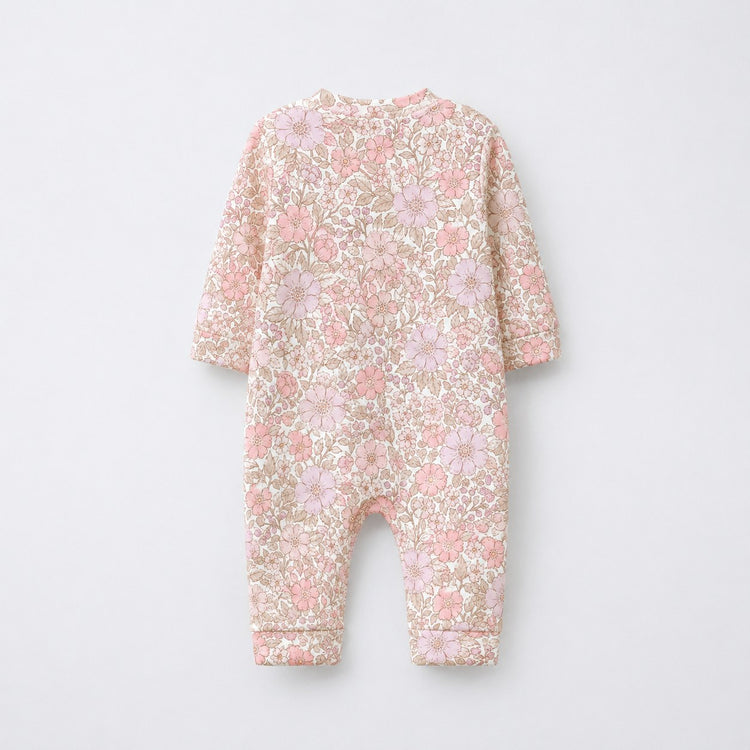 Pink Floral bamboo cotton baby sleepsuit — full-sleeve baby sleepsuit, zip onesie
