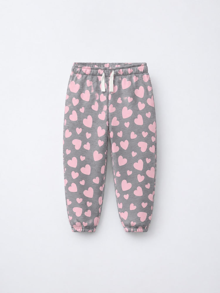Pink & Grey Hearts Hooded Jogger Set flat lay by Anaario