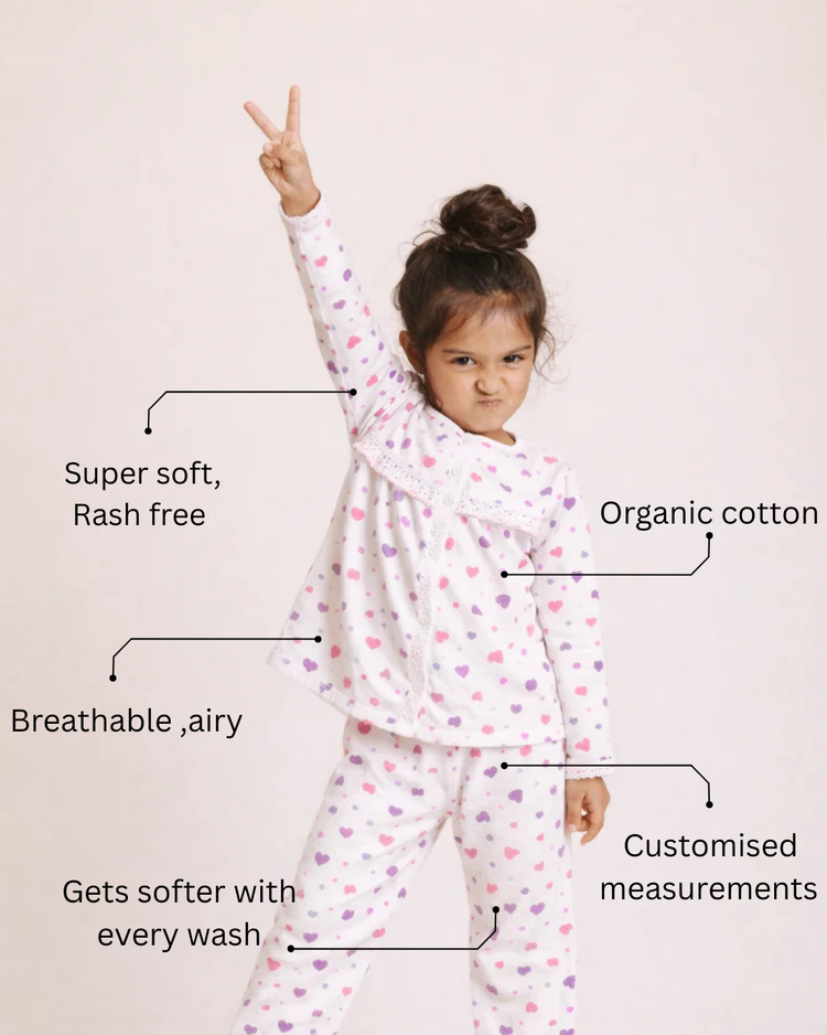 Girl wearing Anaario Pink Heart Night Suit