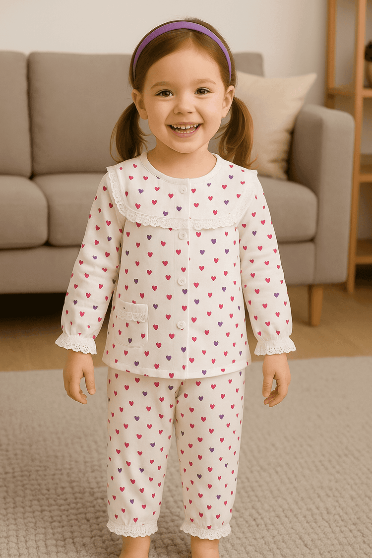 Girl wearing Anaario Pink Heart Night Suit