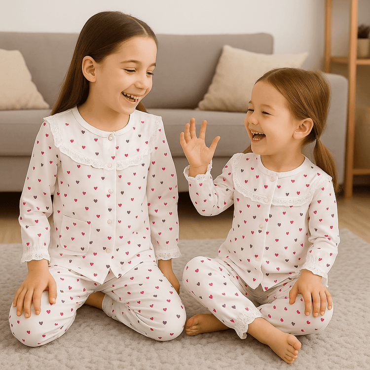 Girl wearing Anaario Pink Heart Night Suit