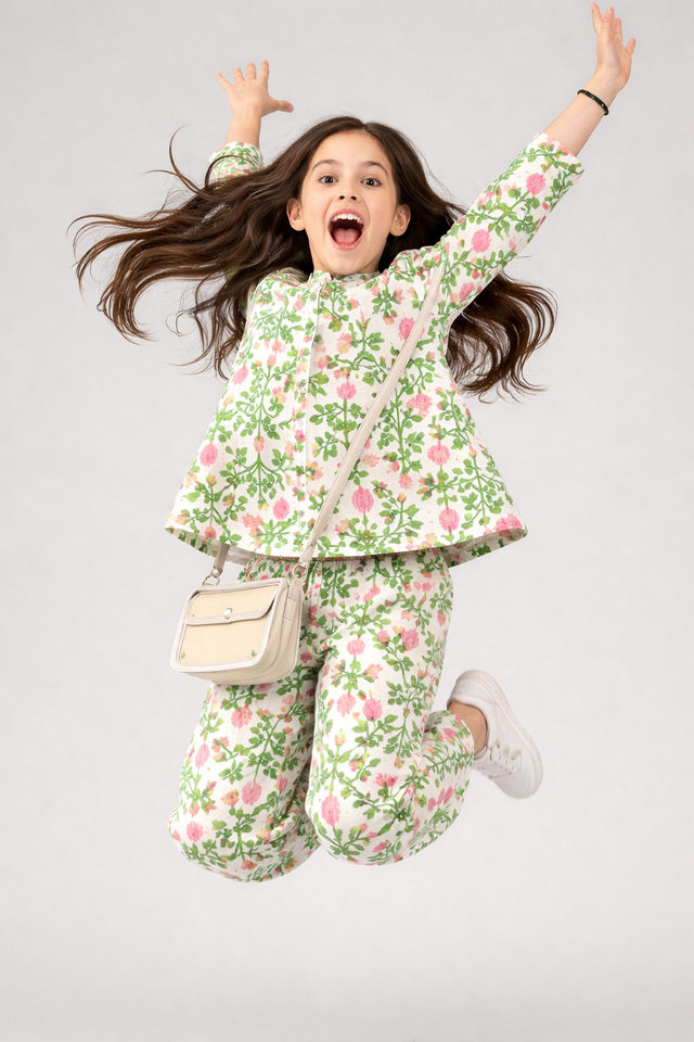 Girl wearing Anaario Pink Lotus Cotton Co-ord Set