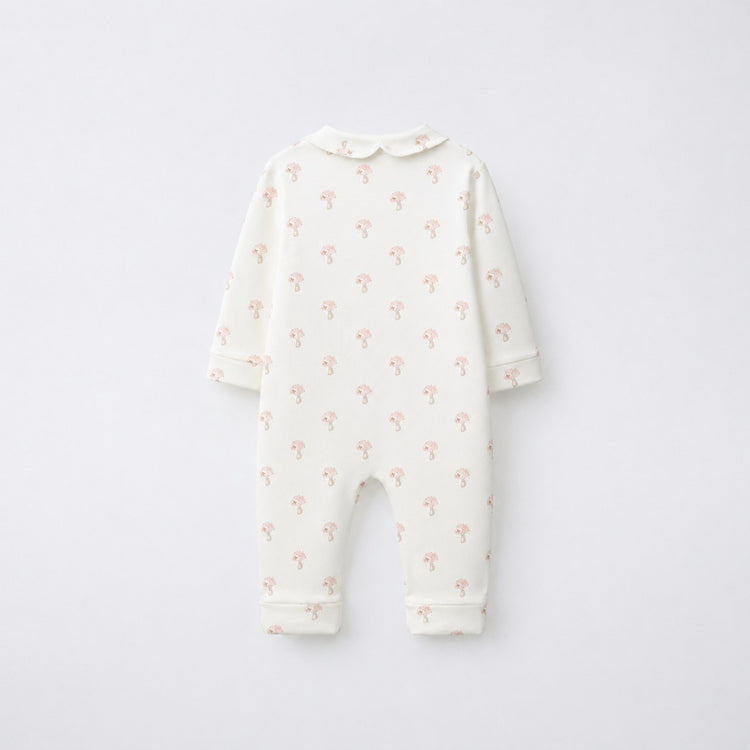 Pink Mushroom bamboo cotton baby sleepsuit — two-way zip romper onesie