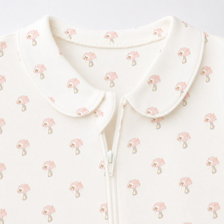 Pink Mushroom bamboo cotton baby sleepsuit — footed zip-front sleepsuit, onesie romper