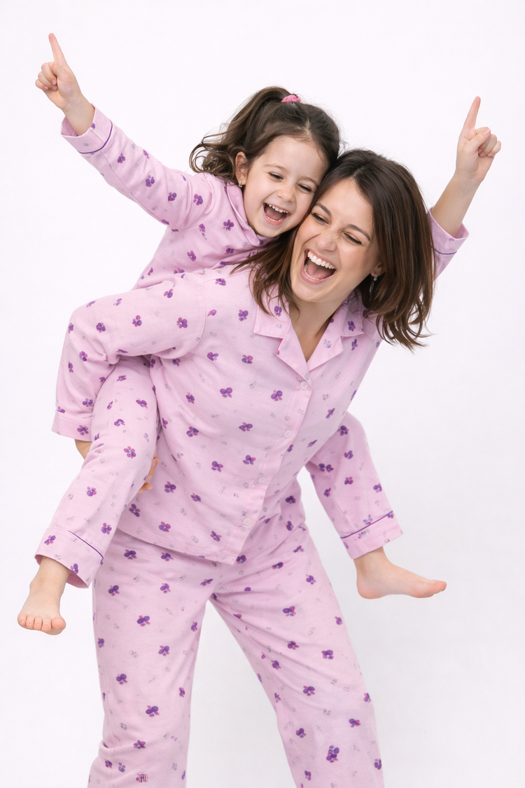Girl wearing Anaario Pink Petal Night Suit