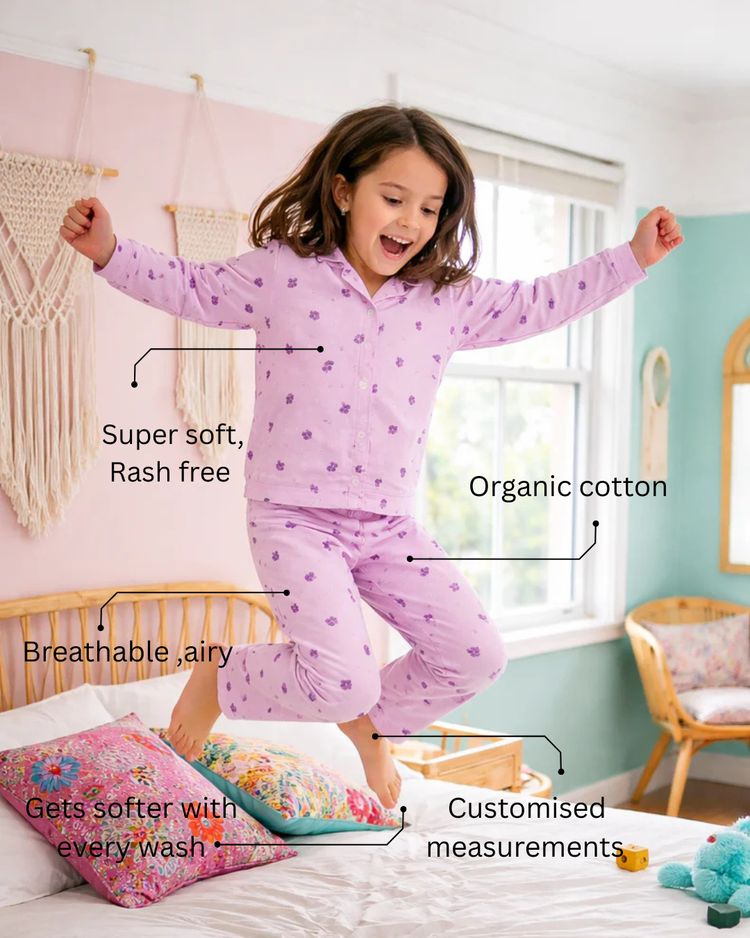 Girl wearing Anaario Pink Petal Night Suit