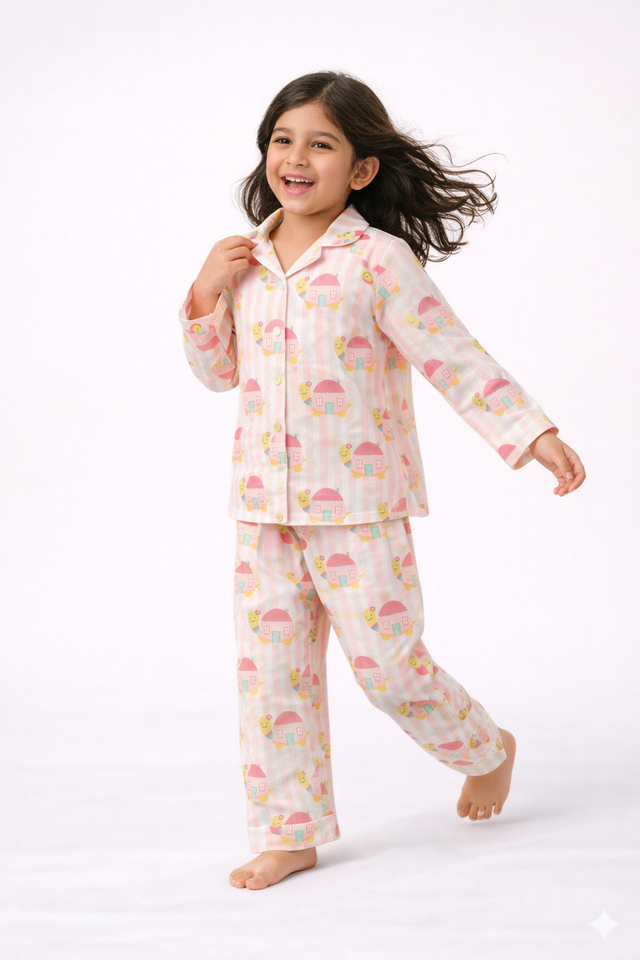 Girl wearing Anaario Pink Snail-House Night Suit