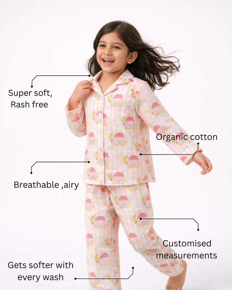 Girl wearing Anaario Pink Snail-House Night Suit