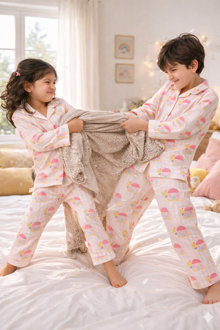 Girl wearing Anaario Pink Snail-House Night Suit