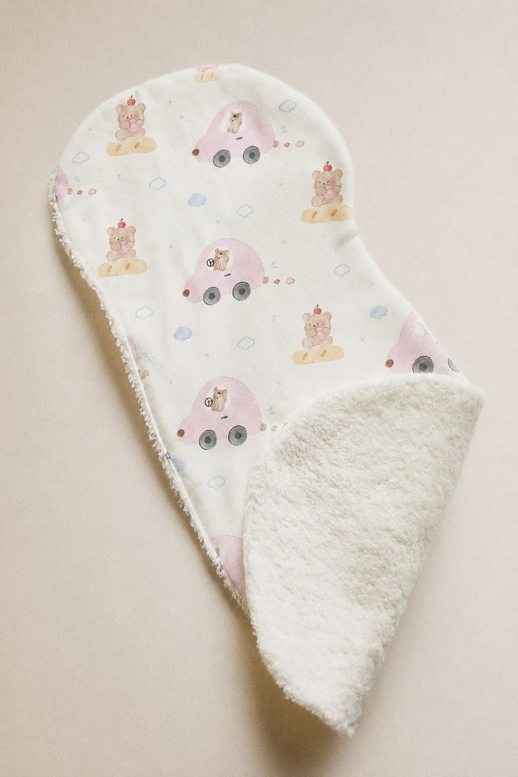 Pink Teddy bamboo baby burp cloth — print detail