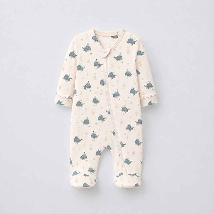 Puppy & Stripe bamboo cotton baby sleepsuit — full-sleeve baby sleepsuit, zip onesie