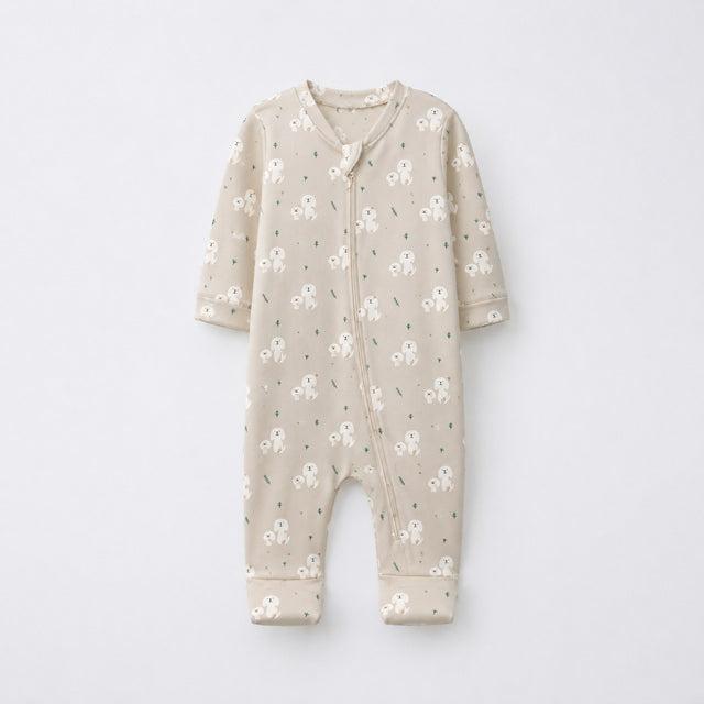 Puppy & Stripe bamboo cotton baby sleepsuit — two-way zip romper onesie