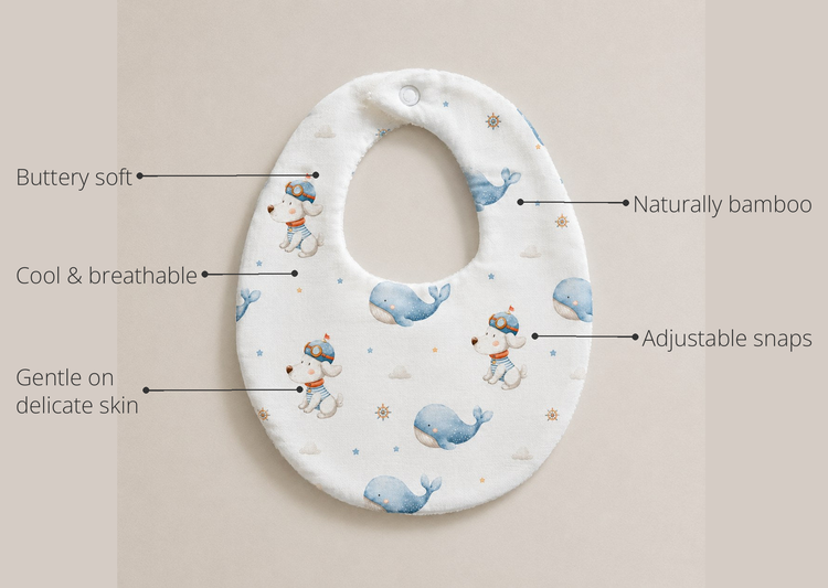 Anaario Puppy & Whale Bamboo Baby Bib key features