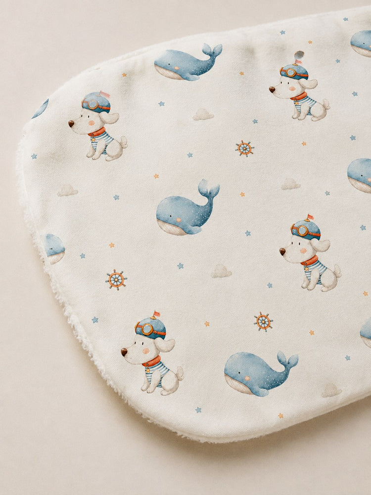 Puppy & Whale bamboo baby burp cloth — print detail