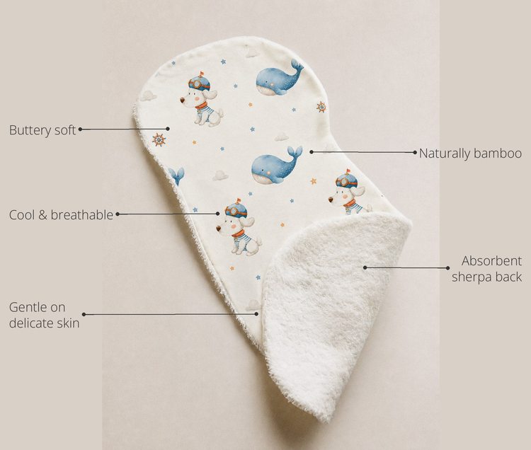 Anaario Puppy & Whale Bamboo Baby Burp Cloth key features