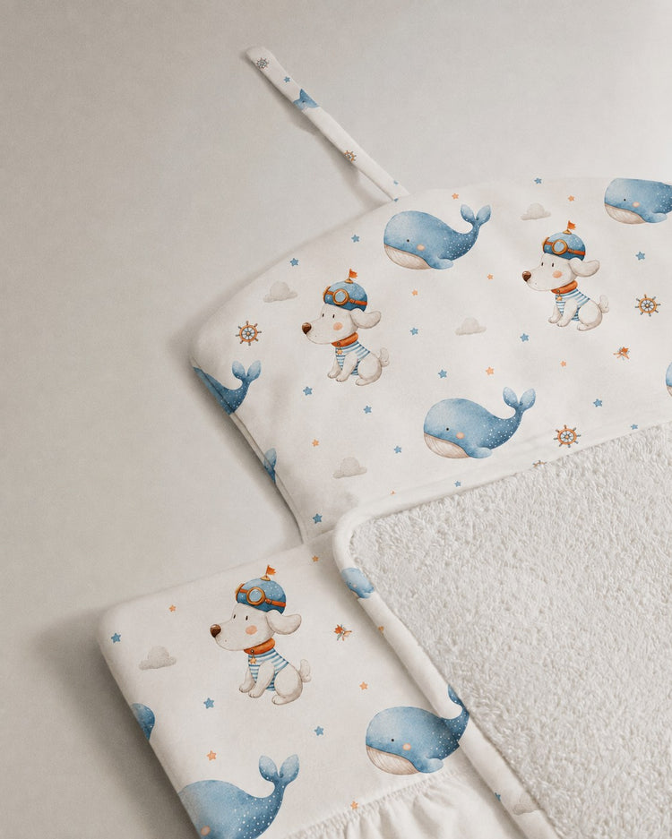Puppy & Whale bamboo baby changing mat — absorbent sherpa backing