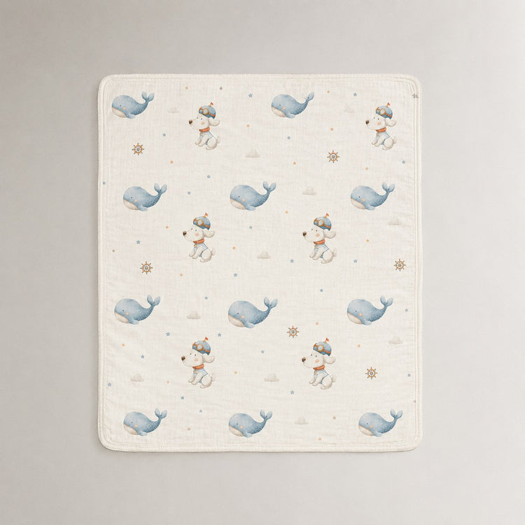 Puppy & Whale bamboo baby quilt — printed reverse