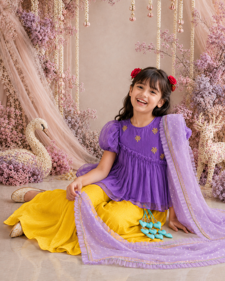 Indian Purple Palm Peplum Palazzo Set - Anaario - Image 11