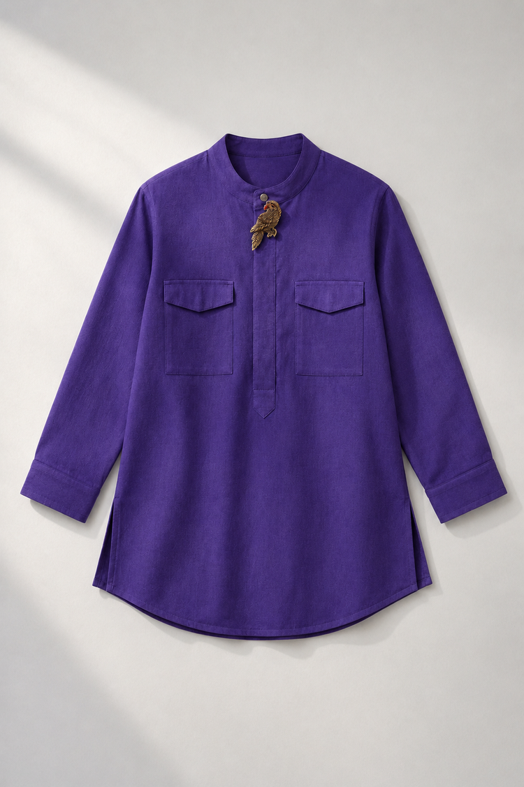 Purple Parrot-Motif Kurta Set - kurta flat lay