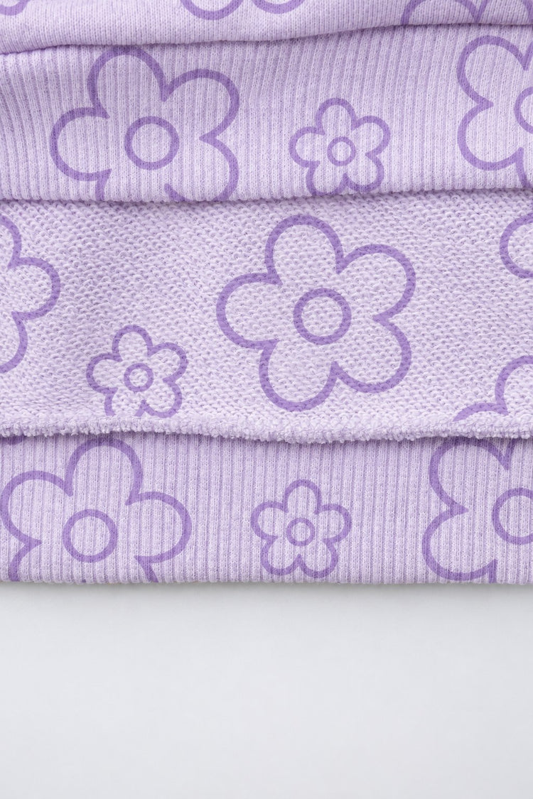 Lavender Flowers Hooded Barrel Pant Set flat lay by Anaario
