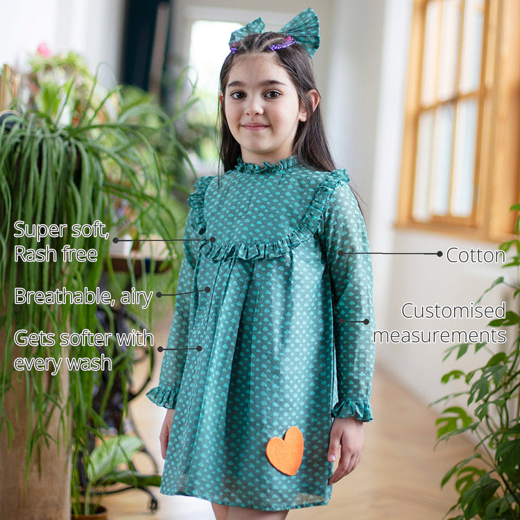 Teal Clouds Girls' Dress features