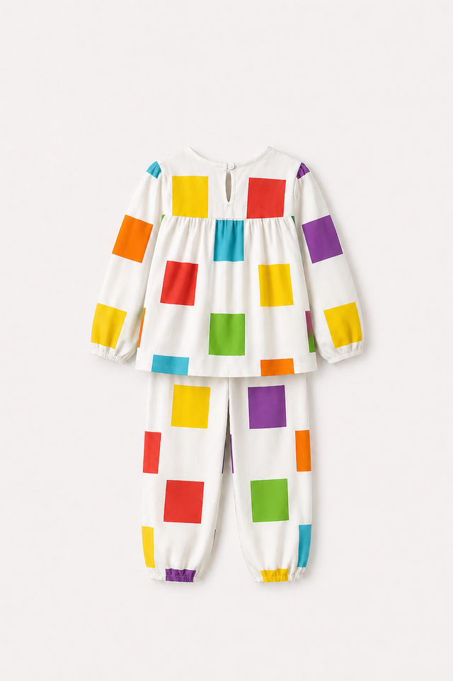 Girl wearing Anaario Rainbow Blocks Night Suit